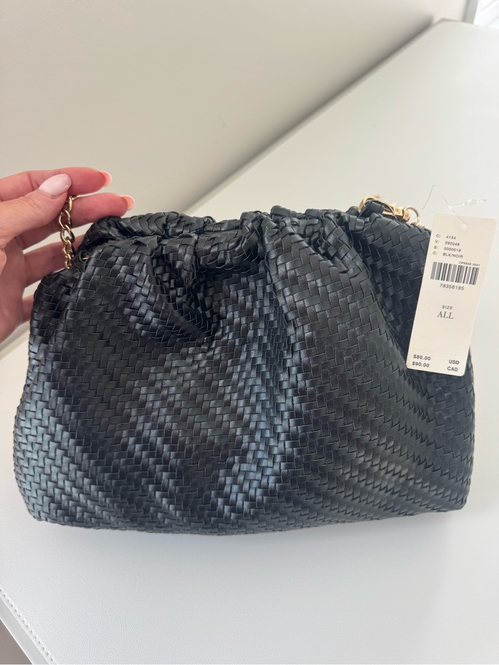 Anthropologie Black Woven Clutch with Gold Chain (NWT)
